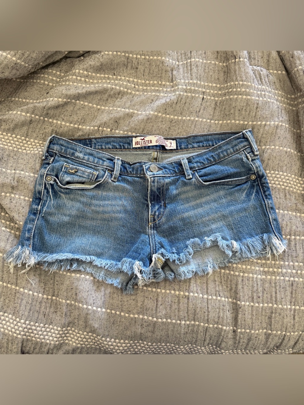 Hollister Blue Denim Shorts with Frayed Hem